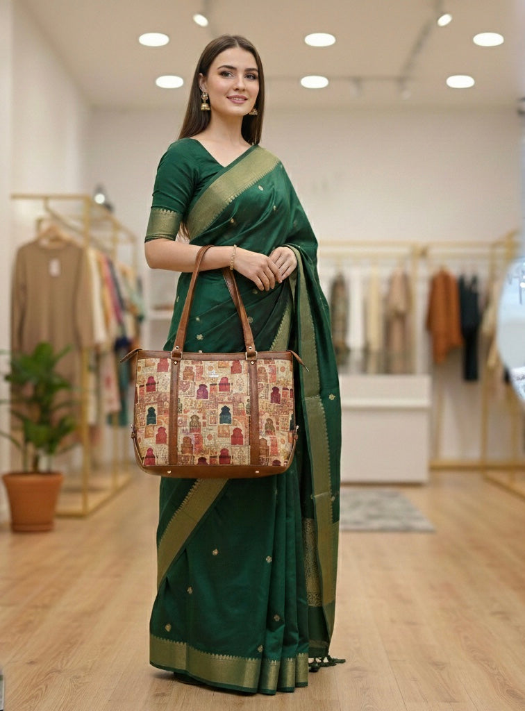 TOTE BAG TRADITIONAL DESIGN BROWN COLOR