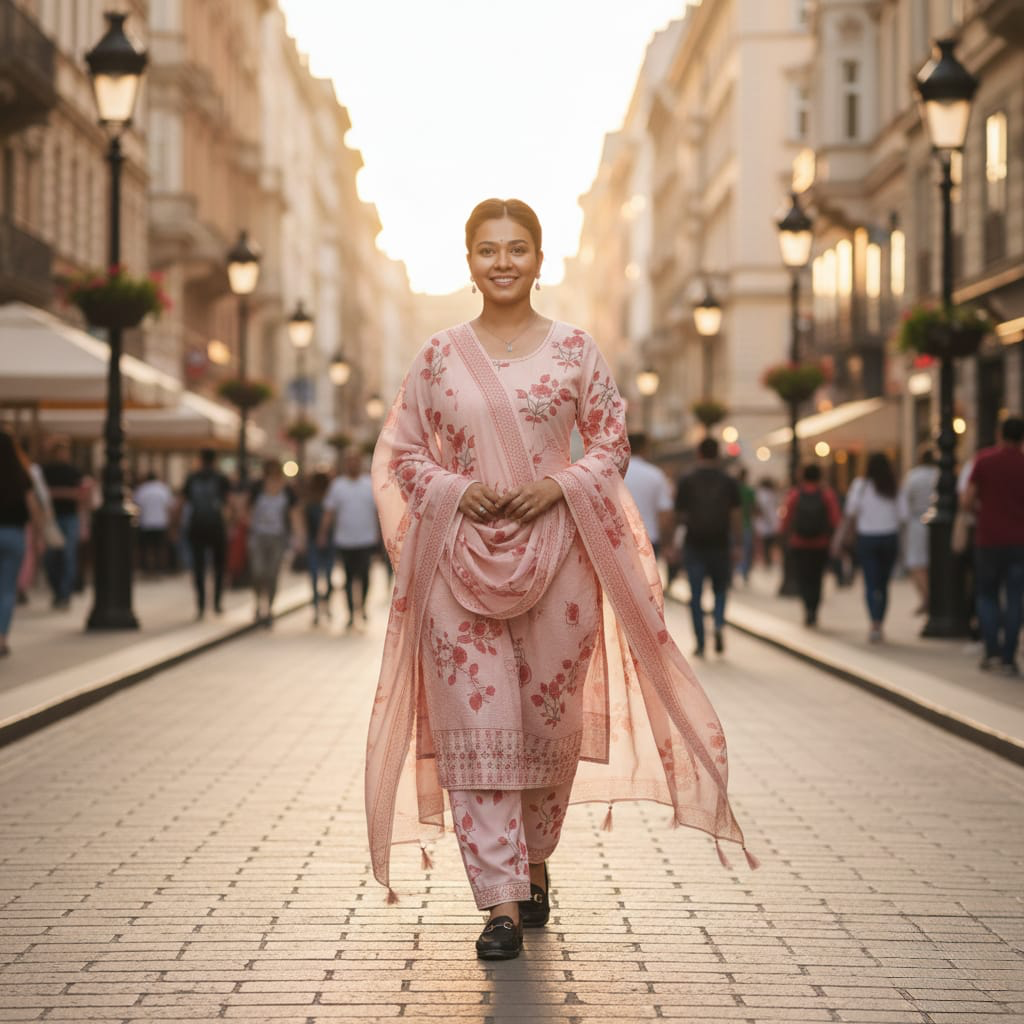 SALWAR SET COTTON PEACH COLOR