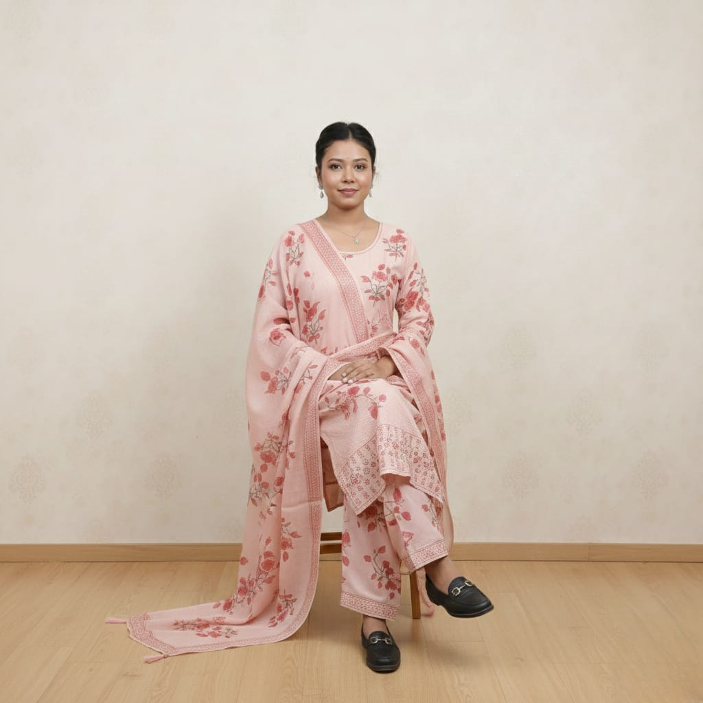 SALWAR SET COTTON PEACH COLOR