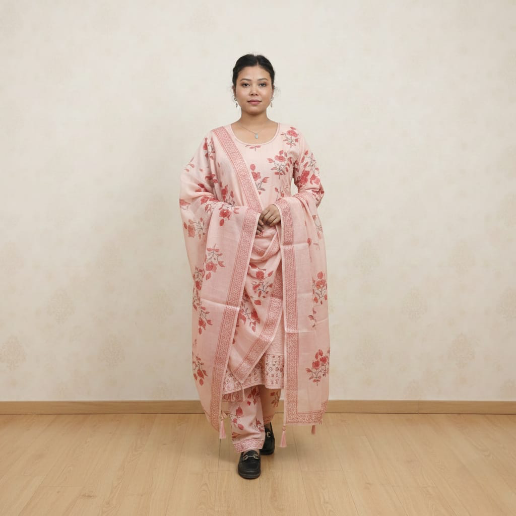 SALWAR SET COTTON PEACH COLOR