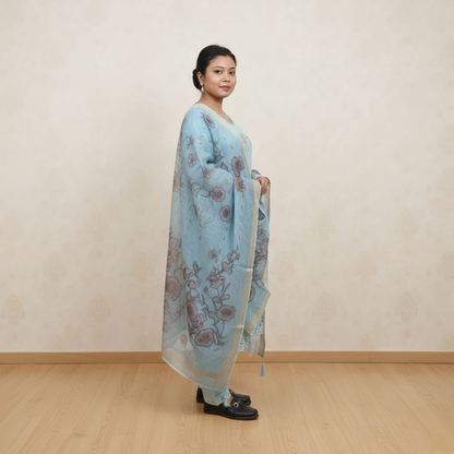 SALWAR SUIT MODAL SILK SKY BLUE COLOR WITH FLORAL PRINT
