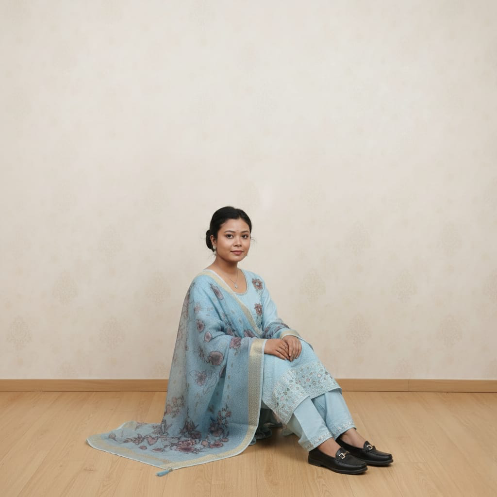 SALWAR SUIT MODAL SILK SKY BLUE COLOR WITH FLORAL PRINT