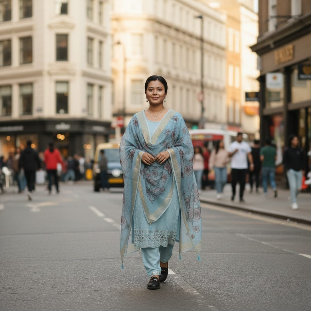 SALWAR SUIT MODAL SILK SKY BLUE COLOR WITH FLORAL PRINT