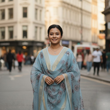 SALWAR SUIT MODAL SILK SKY BLUE COLOR WITH FLORAL PRINT