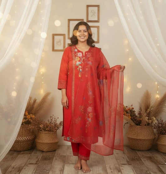 SALWAR SUIT MODAL SILK RED