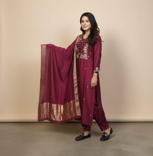 SALWAR SUIT MODAL SILK MAROON