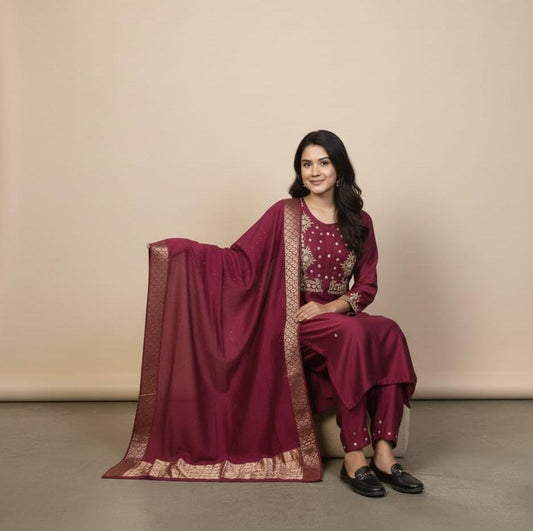 SALWAR SUIT MODAL SILK MAROON