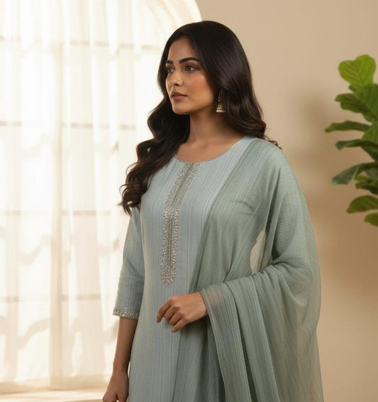 SALWAR SUIT COTTON LIGHT GREEN