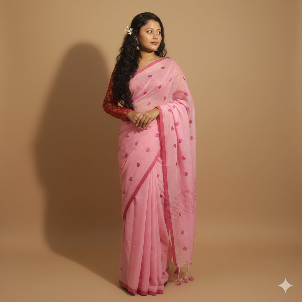 MULMUL SAREE RED HEART BUTA