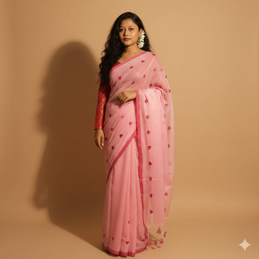 MULMUL SAREE RED HEART BUTA