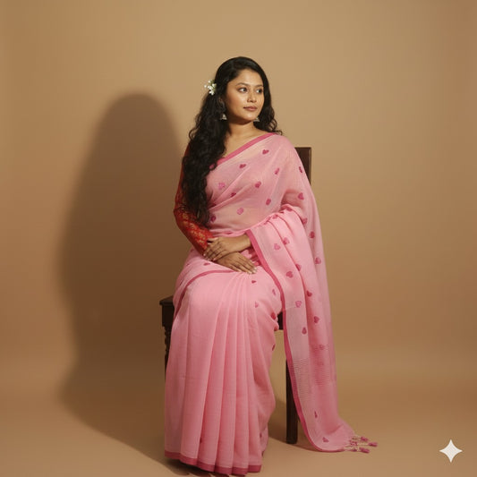 MULMUL SAREE RED HEART BUTA