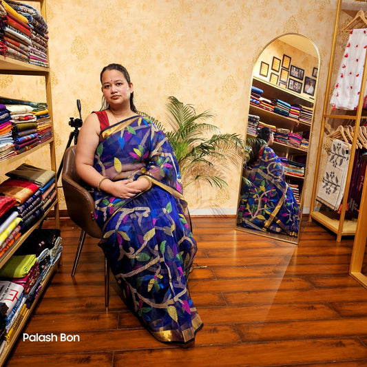 JAMDANI SARE HANDWOVEN DARK BLUE