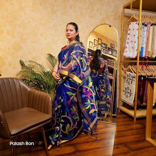 JAMDANI SARE HANDWOVEN DARK BLUE