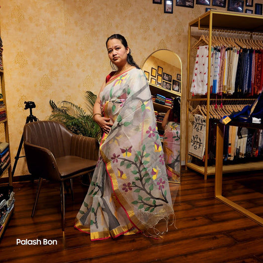 JAMDANI SAREE HANDWOVEN WHITE