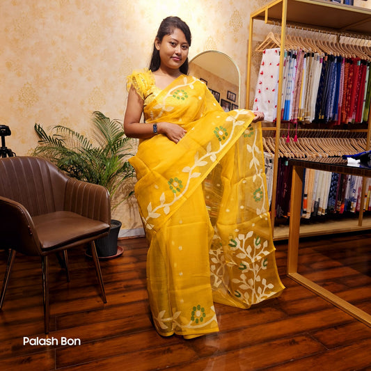 JAMDANI SAREE MUSLIN MUSTURD YELLOW