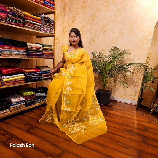 JAMDANI SAREE MUSLIN MUSTURD YELLOW