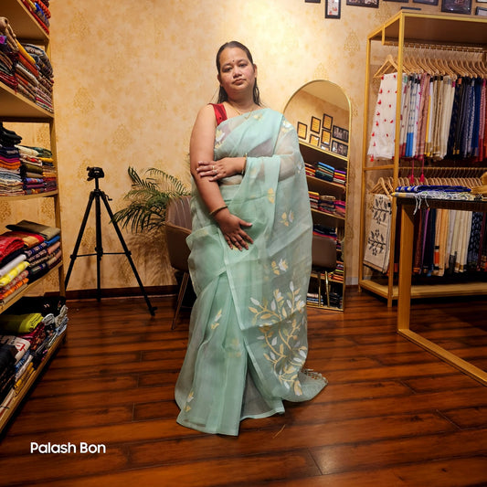 JAMDANI SAREE HANDWOVEN SEA GREEN