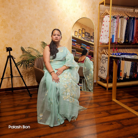 JAMDANI SAREE HANDWOVEN SEA GREEN