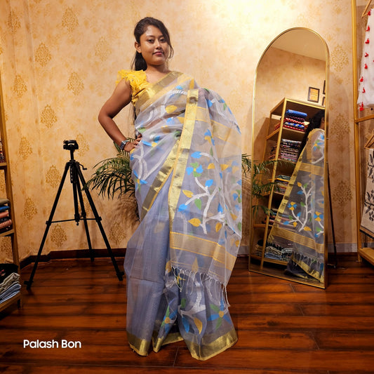 JAMDANI SAREE LIGHT GREY