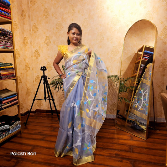 JAMDANI SAREE LIGHT GREY