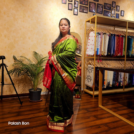 KANJIVARAM SAREE HANDWOVEN BOTTLE GREEN