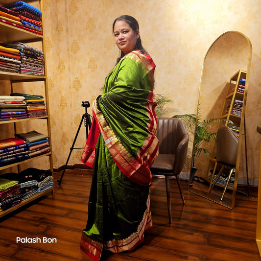 KANJIVARAM SAREE HANDWOVEN BOTTLE GREEN