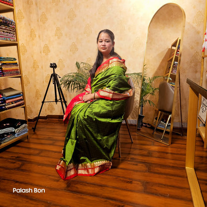 KANJIVARAM SAREE HANDWOVEN BOTTLE GREEN