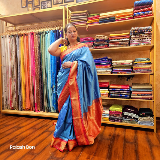 KAMJIVARAM SAREE HANDWOVEN BLUE