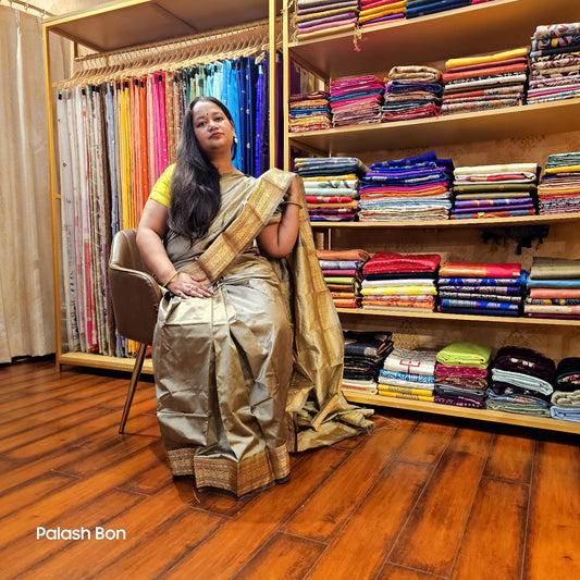 KANJIVARAM SAREE HANDWOVEN ASH