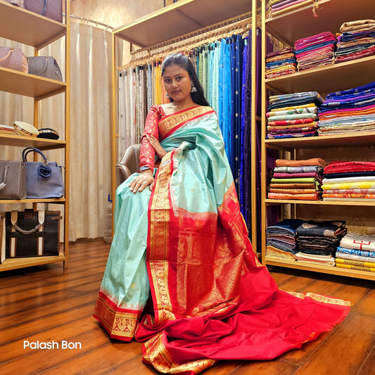 KANJIVARAM SAREE HANDWOVEN LIGHT GREEN