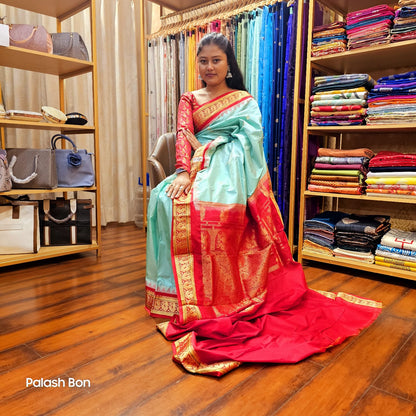 KANJIVARAM SAREE HANDWOVEN LIGHT GREEN