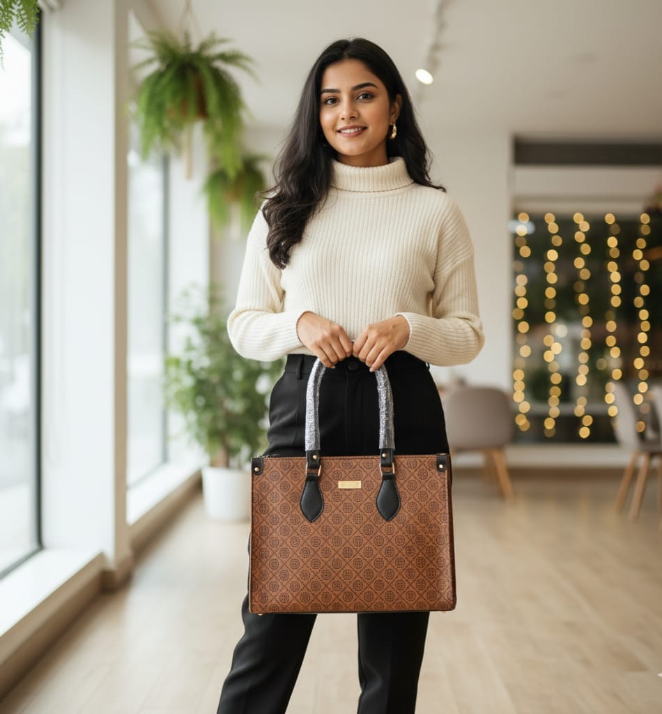 SHOULDER BAG BROWN WITH BLACK STRAP