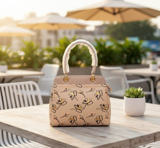 HAND BAG FLORAL STYLE LIGHT BROWN