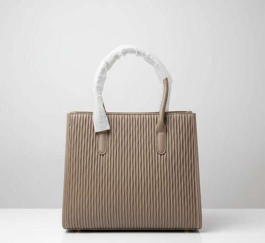 HAND BAG DARK BEIGE WITH STRIPE DESIGN