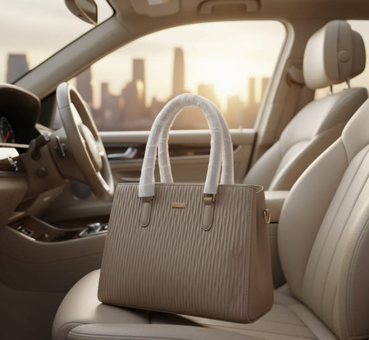 HAND BAG DARK BEIGE WITH STRIPE DESIGN