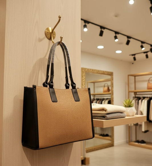 SHOPPER BAG BROWN WITH BLACK BORDER