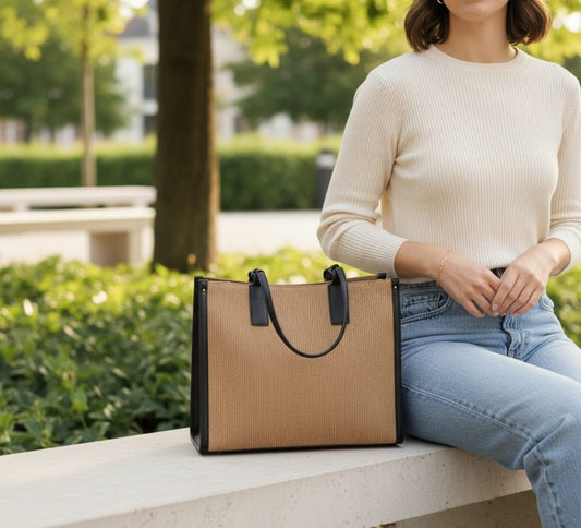 SHOPPER BAG BROWN WITH BLACK BORDER