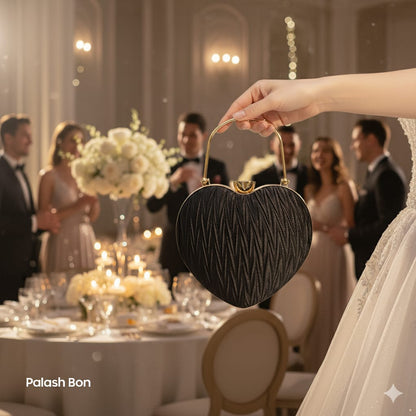 CLUTCH BAG HEART SHAPE BLACK COLOR