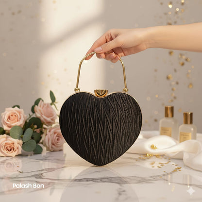 CLUTCH BAG HEART SHAPE BLACK COLOR