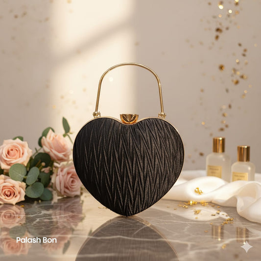 CLUTCH BAG HEART SHAPE BLACK COLOR