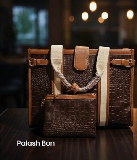 TOTE BAG BROWN LEATHER WITH WHITE BORDER STRIPE