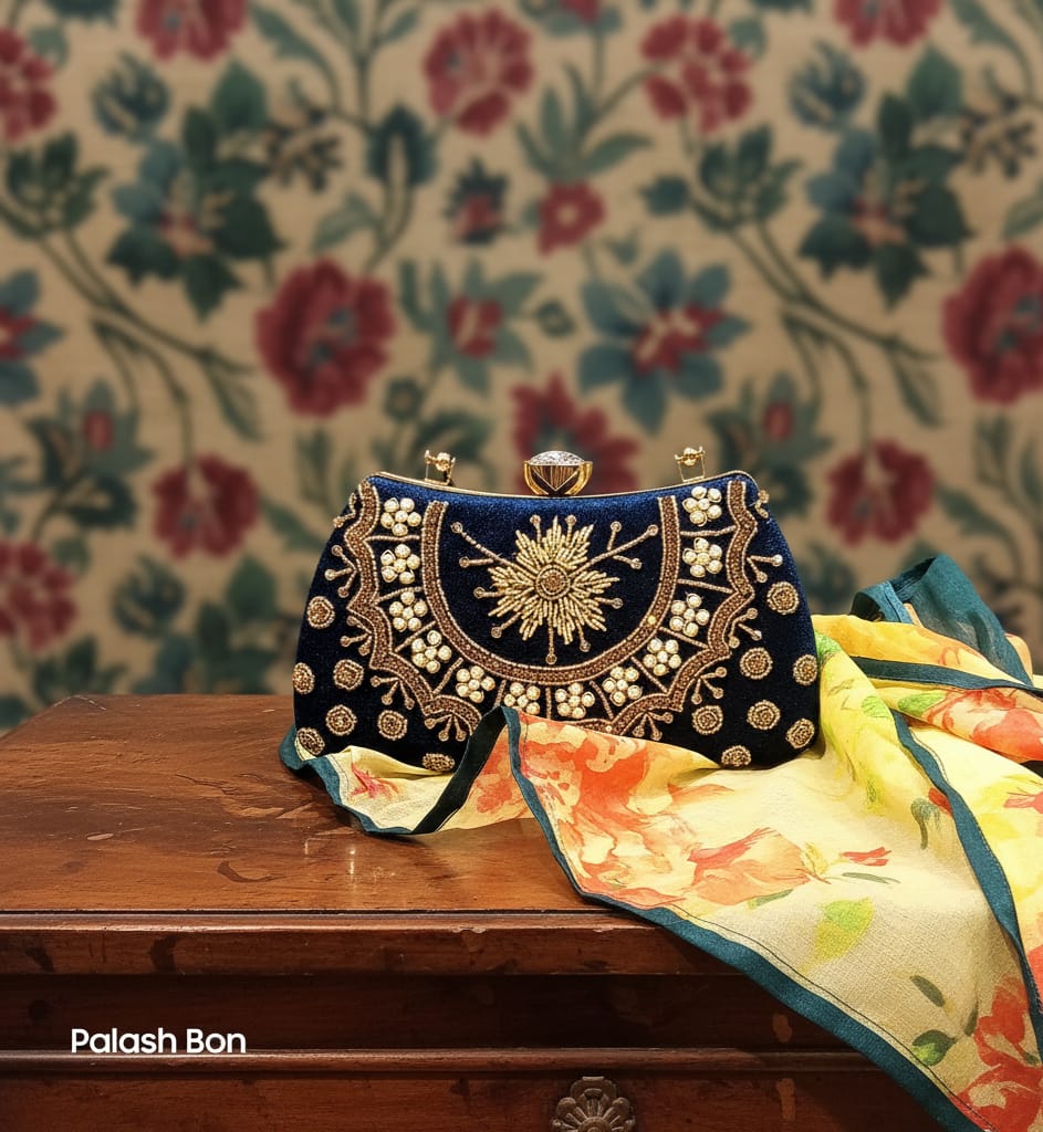 CLUTCH BAG BLUE DESIGNER WORK