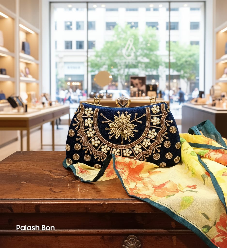 CLUTCH BAG BLUE DESIGNER WORK