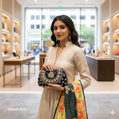 CLUTCH BAG BLUE DESIGNER WORK