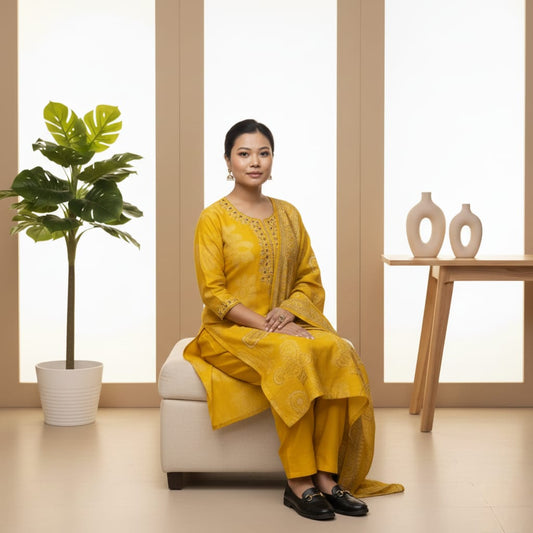 SALWAR SUIT MODAL SILK MUSTARD COLOR