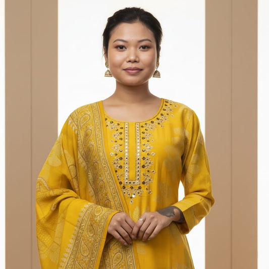 SALWAR SUIT MODAL SILK MUSTARD COLOR
