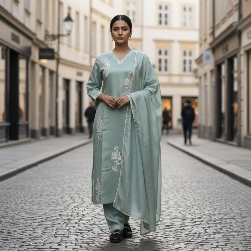 SALWAR SUIT MODAL SILK SEA GREEN COLOR