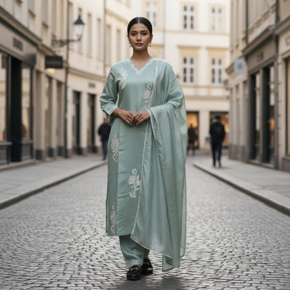 SALWAR SUIT MODAL SILK SEA GREEN COLOR