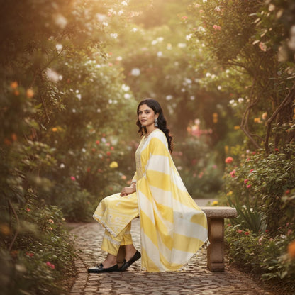 SALWAR SUIT COTTON LIGHT YELLOW COLOR