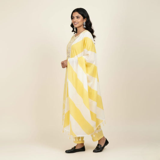 SALWAR SUIT COTTON LIGHT YELLOW COLOR